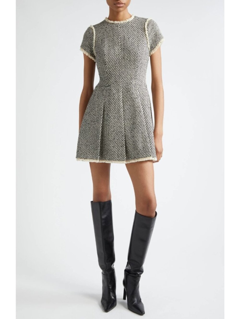 Cinq à Sept Nova Women's Metallic Tweed Mini Dress Black / Gardenia Size 0
